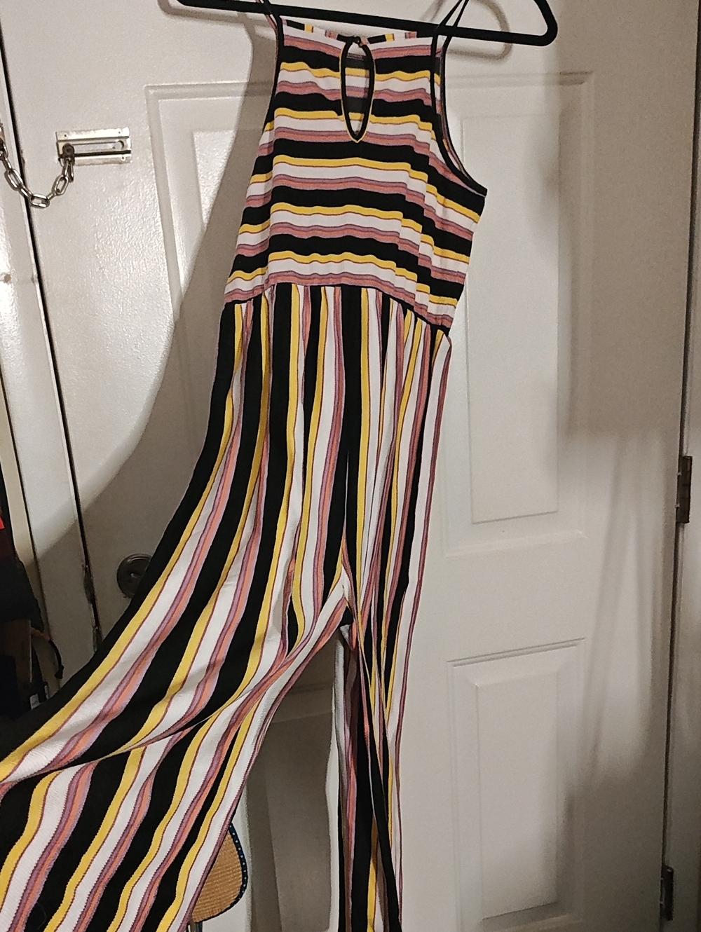 art class Striped Halter Jumpsuit in Black, Pink & Yellow